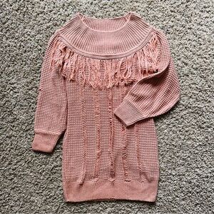VENUS Off the Shoulder Pink Fringe Sweater Dress Medium M Boho Bohemian